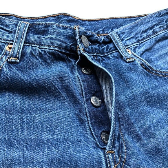 Levi's 501 High Rise Jeans Distressed Button Fly Medium Denim - Picture 7 of 14